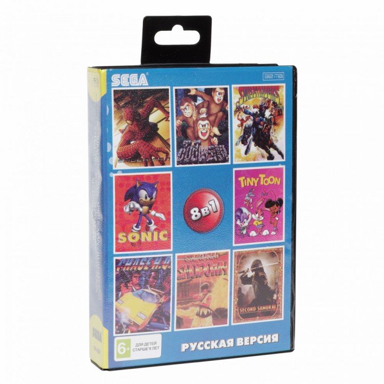 Картридж Сега 8 в 1  (SK-8001) SAMURAI/SPIDERMAN/TIN TOON/SECOND SAMURAI+.. 