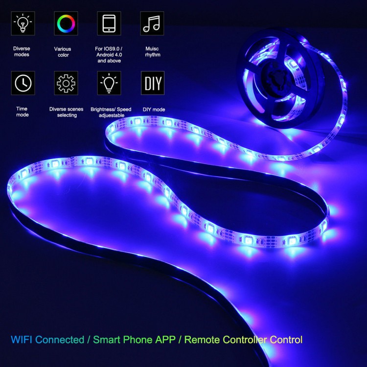 Светодиодная LED лента 5050 RGB  1 м, USB, WI FI,  IP65 