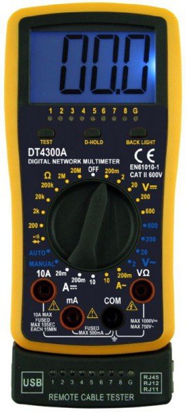 Цифровой мультиметр DT 4300A со звуковой прозвонкой, фонариком и противоударным корпусом 