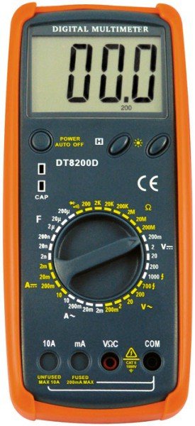 Цифровой мультиметр DT 8200D со звуковой прозвонкой, функцией измерения частоты, и резиновым чехлом 