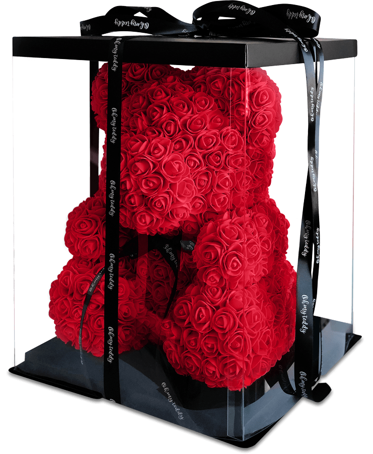 Мишка из роз 3d 40 см в коробке 