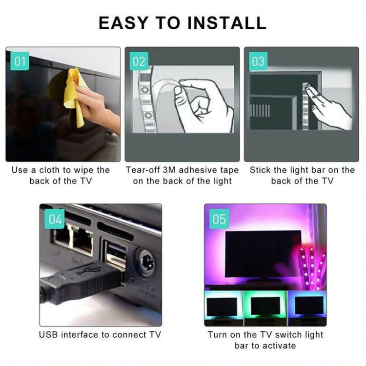 Светодиодная LED лента 5050 RGB  1 м, USB, Bluetooth 