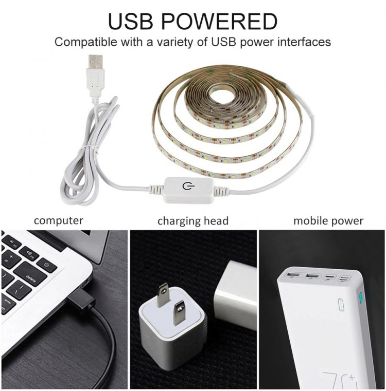 Светодиодная LED лента 2835 желтая 0,3 м, USB, управление яркостью, IP65 