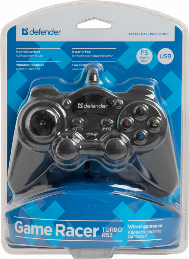 Геймпад Defender Game Racer Turbo RS3 USB-PS2/3, 12 кнопок, 2 стика 