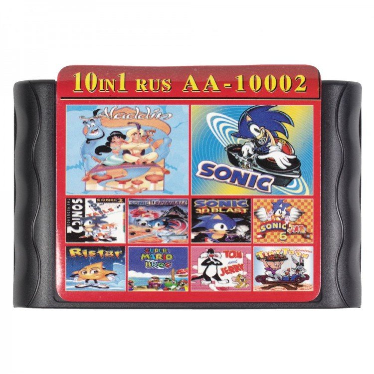 Картридж Сега 10 в 1 (AA-10002)  ALADDIN/ SONIC1,2,3D,JAM 6/ TOM & JERRY/ TINY TOON+.. 