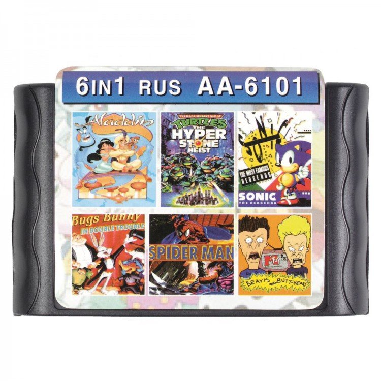 Картридж Sega 6 в 1 (AA-6101)  ALADDIN/ SPIDER-MAN/ BUGS BUNNY/ SONIC+.. 