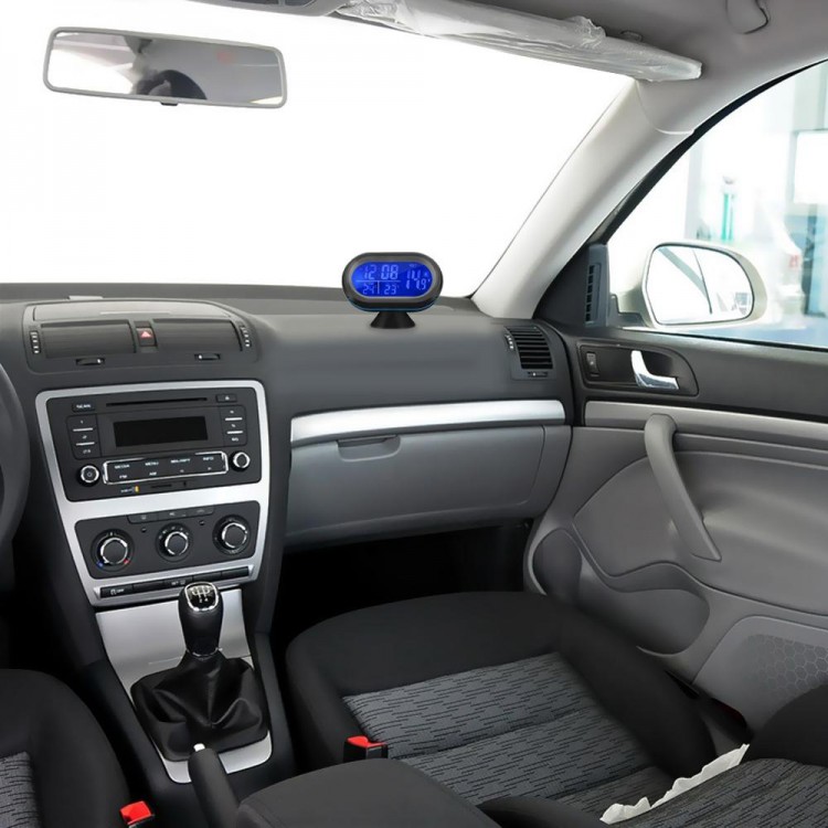 Автомобильные часы VST 7009V для авто с подсветкой, вольтметром и термометром VST 7009V 