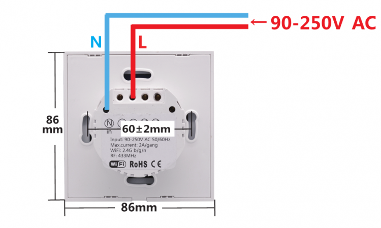 Умный WiFi выключатель  Sonoff T1 2 кнопочный 