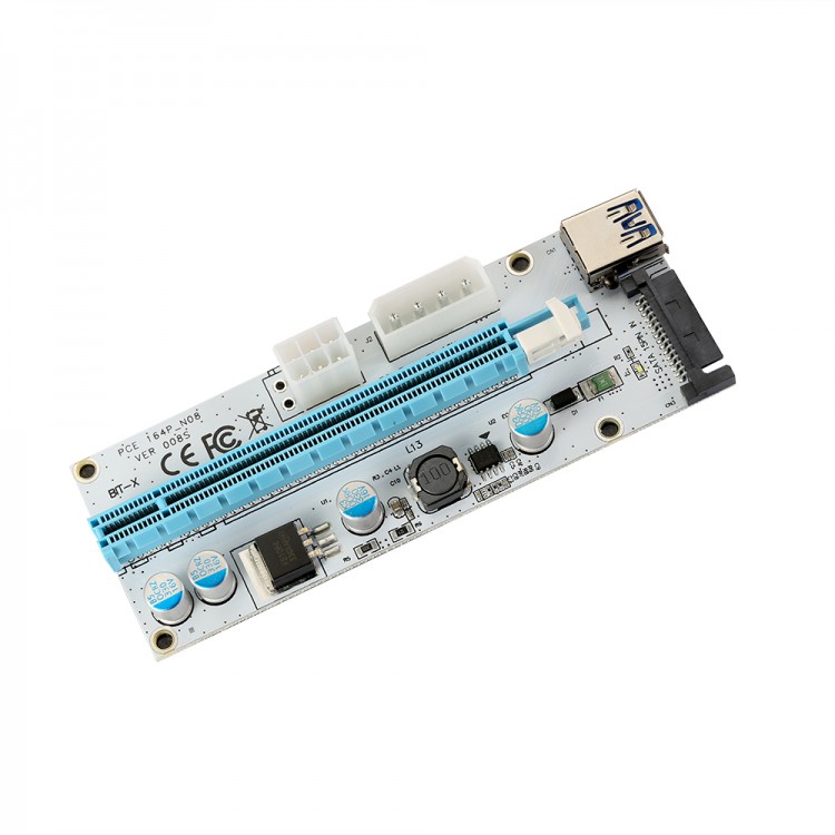 Райзер для видеокарт PCI E x1 x16 008S USB 3.0 питание Molex 6Pin SATA 