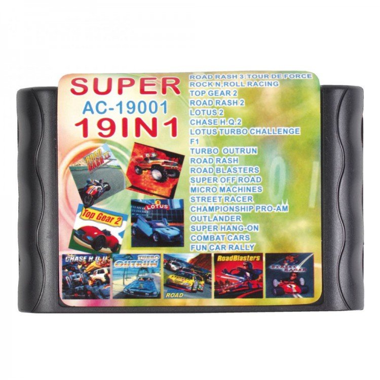 Картридж Sega 19 в 1  (AC-19001)  ROAD RASH 1, 2, 3/ ROCK N'ROLL RAСING/ TOP GEAR 2+.. 