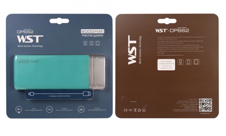 Портативная зарядка для телефона WST DP662 6000 мАч 