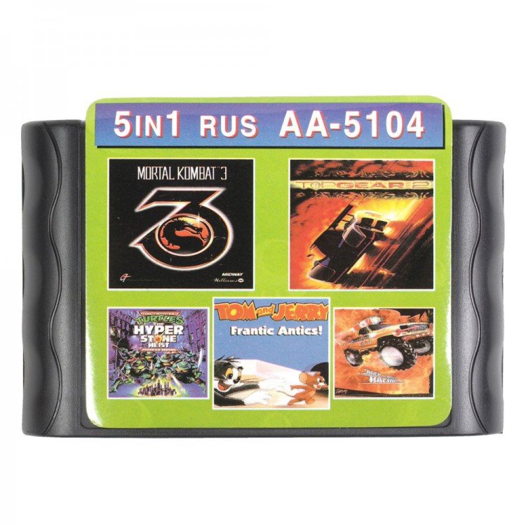 Картридж Сега 5в1 (AA-5104)  M K 3/TURTLE RETURN/ROCK'N ROLL/TOP GEAR 2+. 