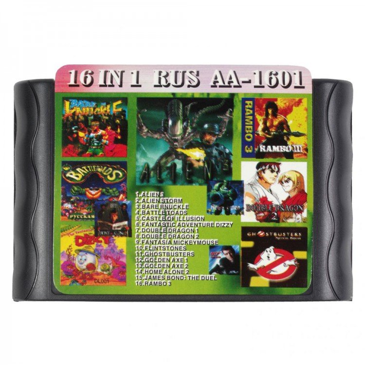Картридж Sega 16 в 1 (AA-1601)  ALIEN 3/ BARE RNUCKLE/ BATTLE TOADS/ GOLDEN AXE1, 2 + 