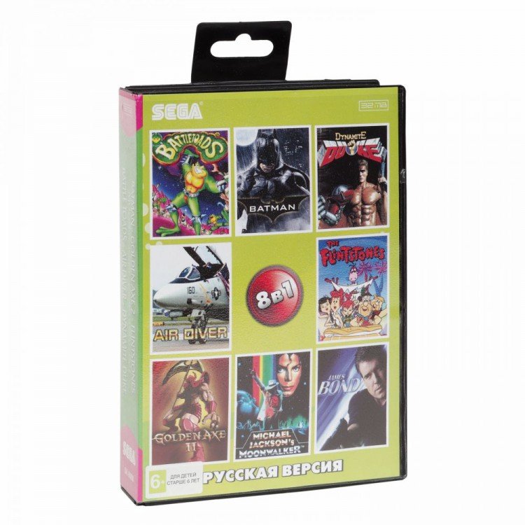 Картридж Sega 8 в 1  (SK-8008)  BATMAN/GOLDEN AXE 2/FLINTSTONES+.. 