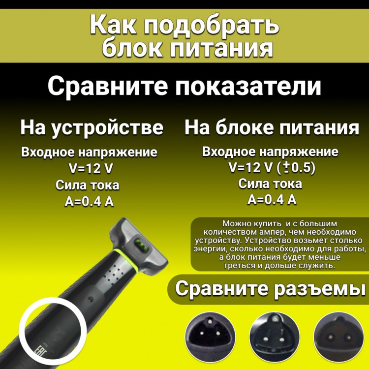 Зарядное устройство блок питания для бритвы Braun 12V 400mA .адаптер для электробритвы, триммера, эпилятора, машинки для стрижки волос 